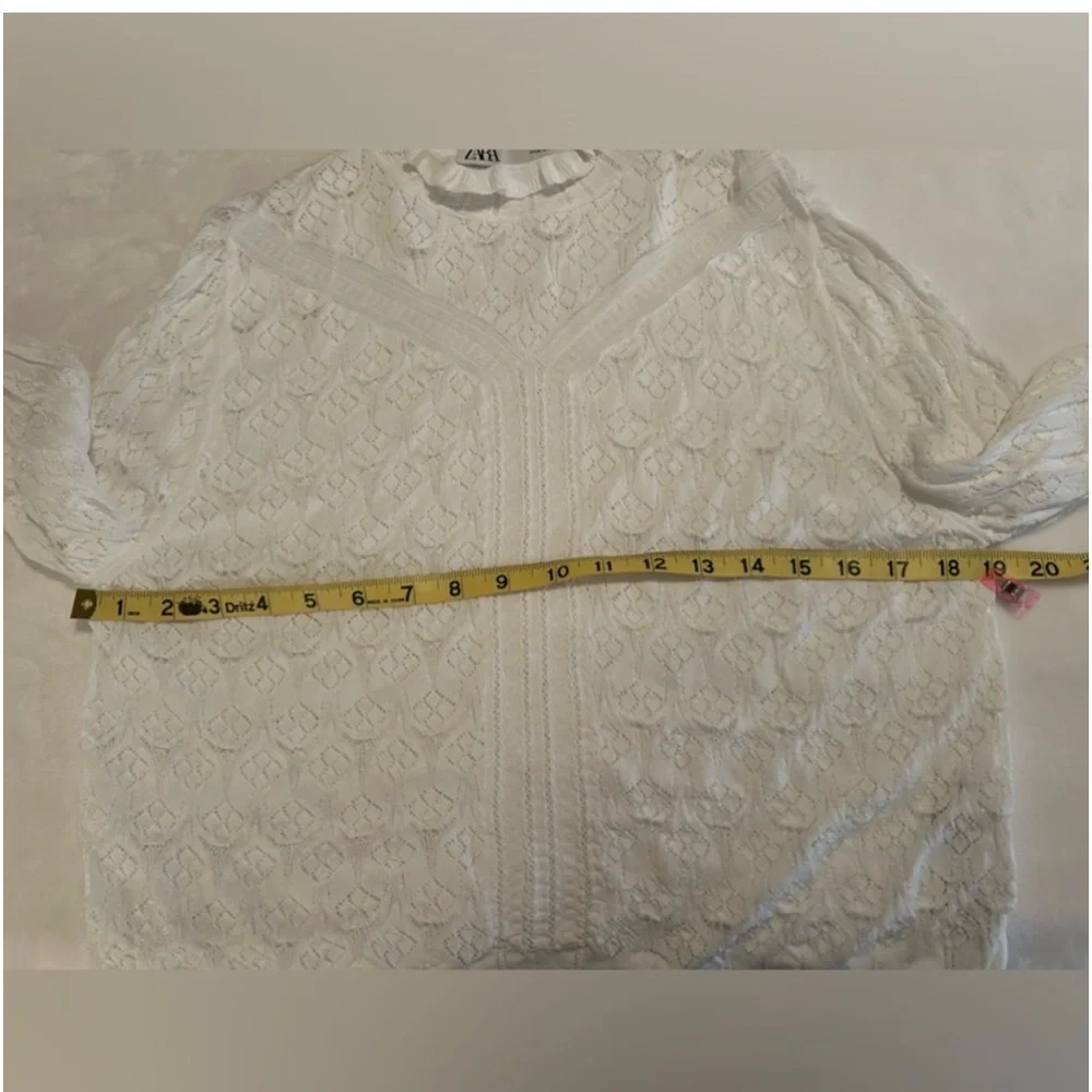 Zara white, long sleeve lace-like women's top size S